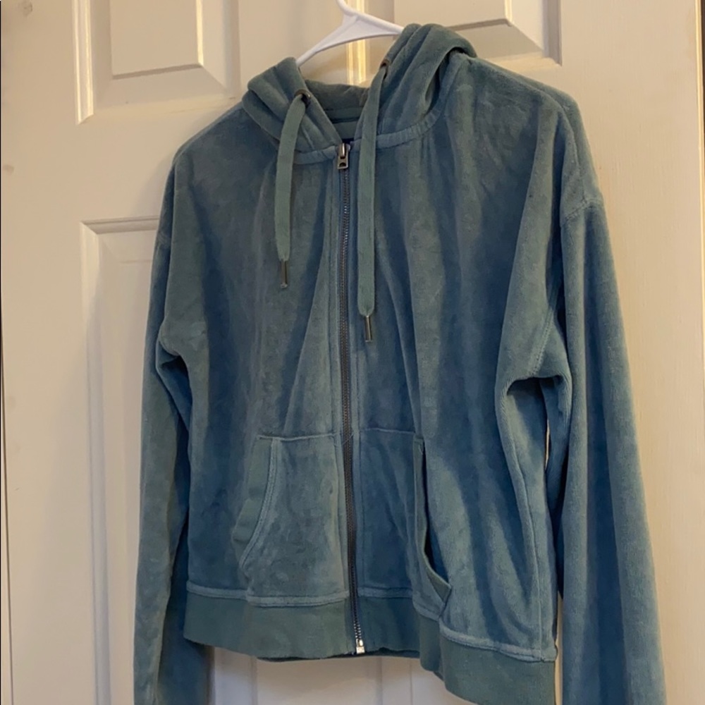 Teal Velvet Zip Up Hoodie/Sweatshirt
